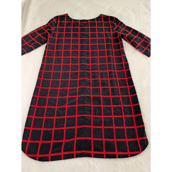 Gap Shift Dress‎ Womens Small Black Red Window Pain Grid Pattern 3/4 Sleeve Midi - Picture 11 of 11